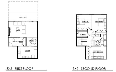 Floor plan for 3 beds, 2 baths, 1555 sqft